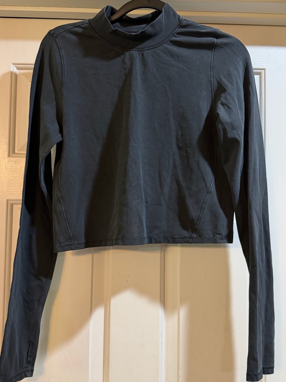 Free People Cropped Long Sleeve Mock Neck Top - Charcoal